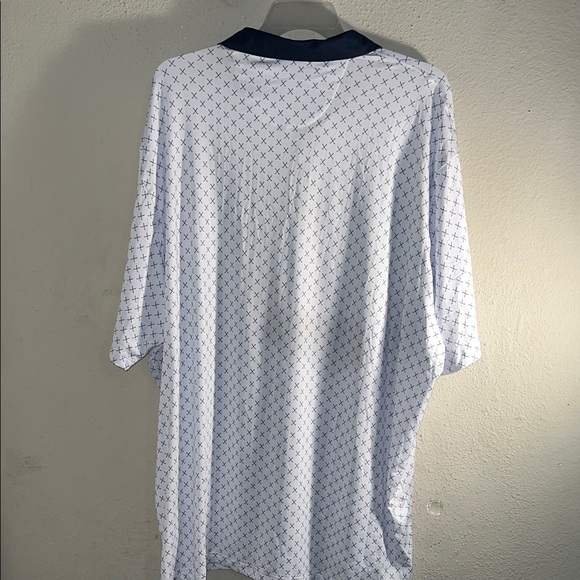 NWT Michel Rouen  Men's Patterned Polo Shirt in White and Navy - Picture 9 of 10